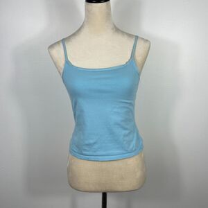 Tank Top Womens Large Baby Blue Crop Fitted Camisole Spaghetti Strap Pop Star